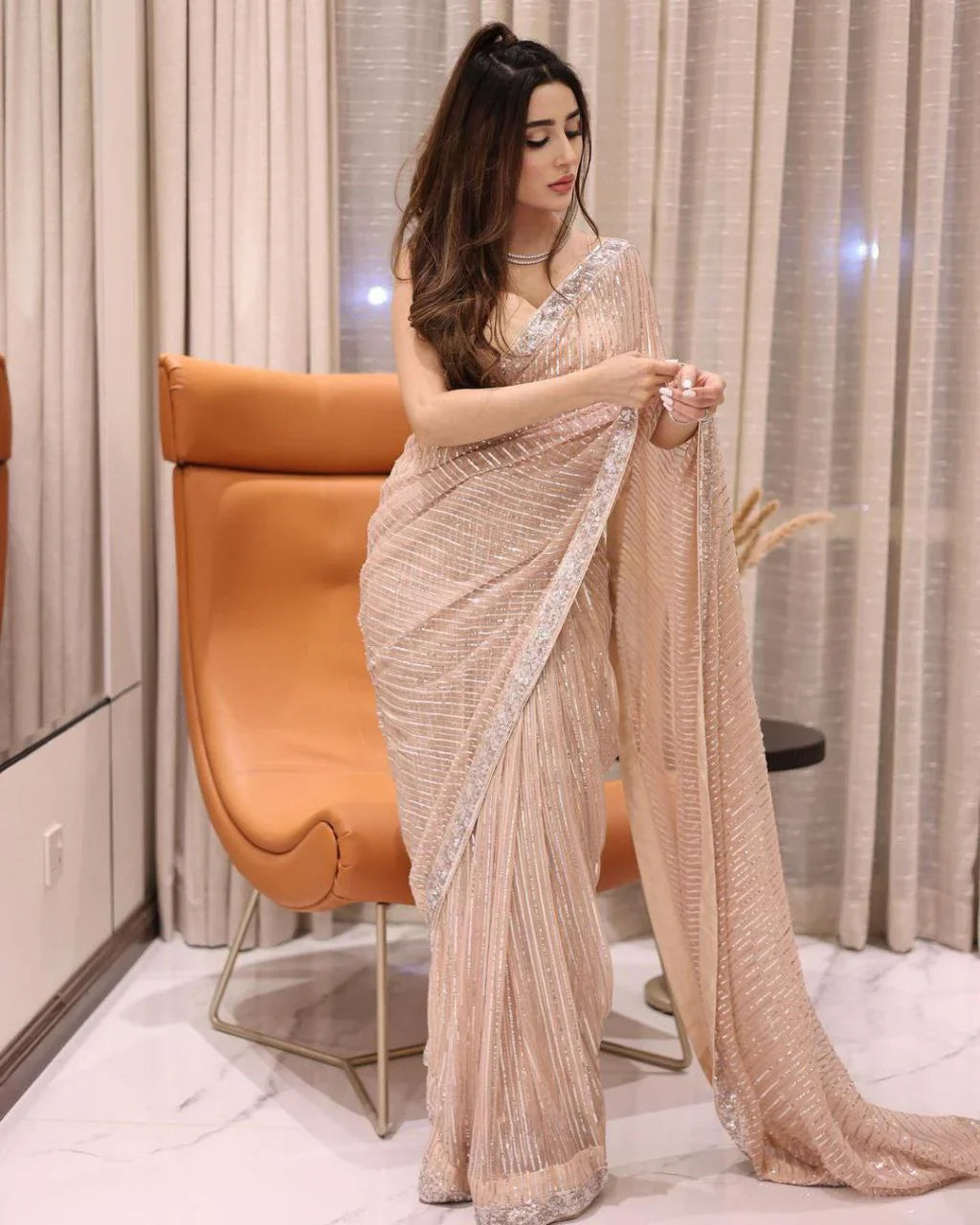 Sequence Embroidery Work Party Wear Saree