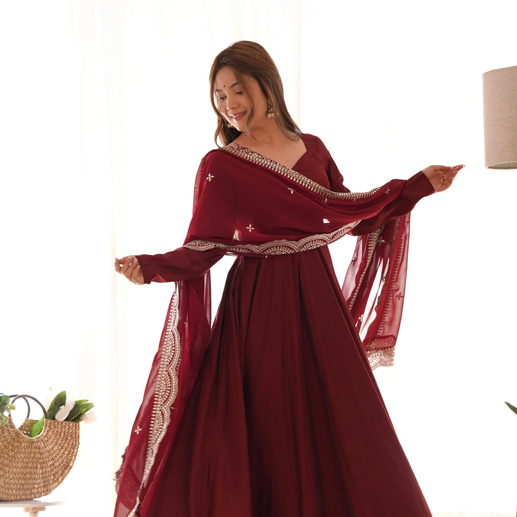 New Arrival Pure Roman Silk Chanderi Flair Highest Selling Gown