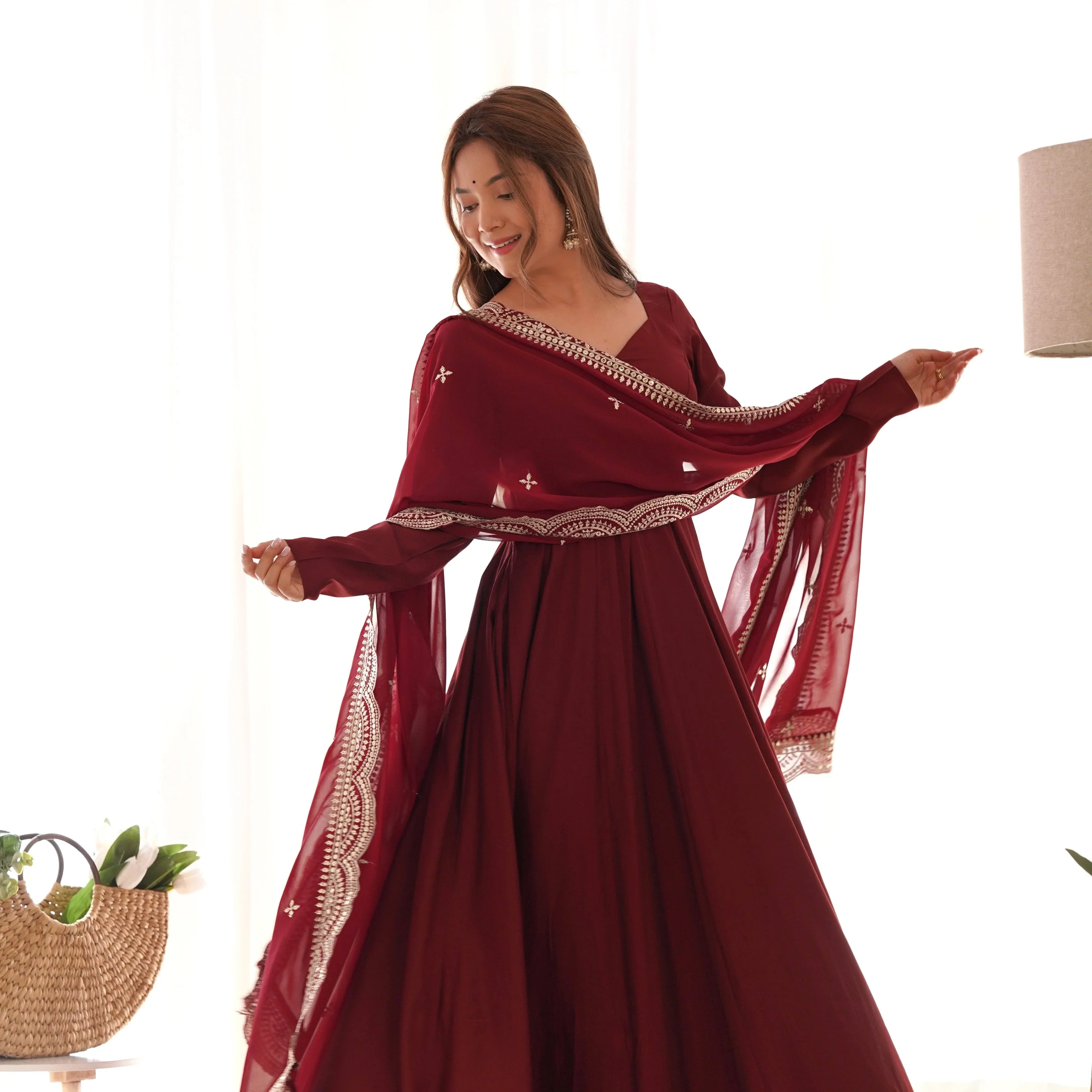 New Arrival Pure Roman Silk Chanderi Flair Highest Selling Gown