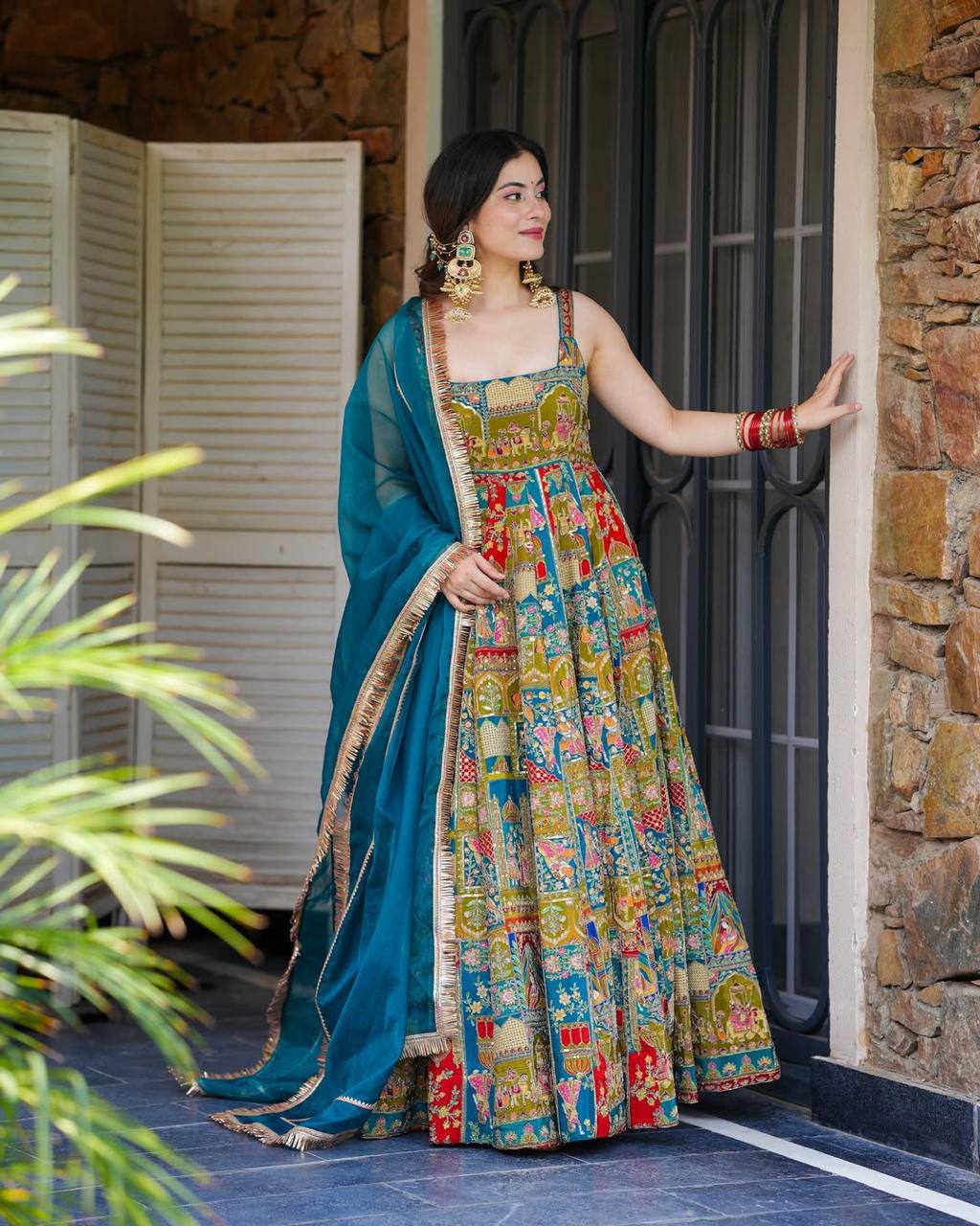 Blue color Jimmy Organza Silk Gown