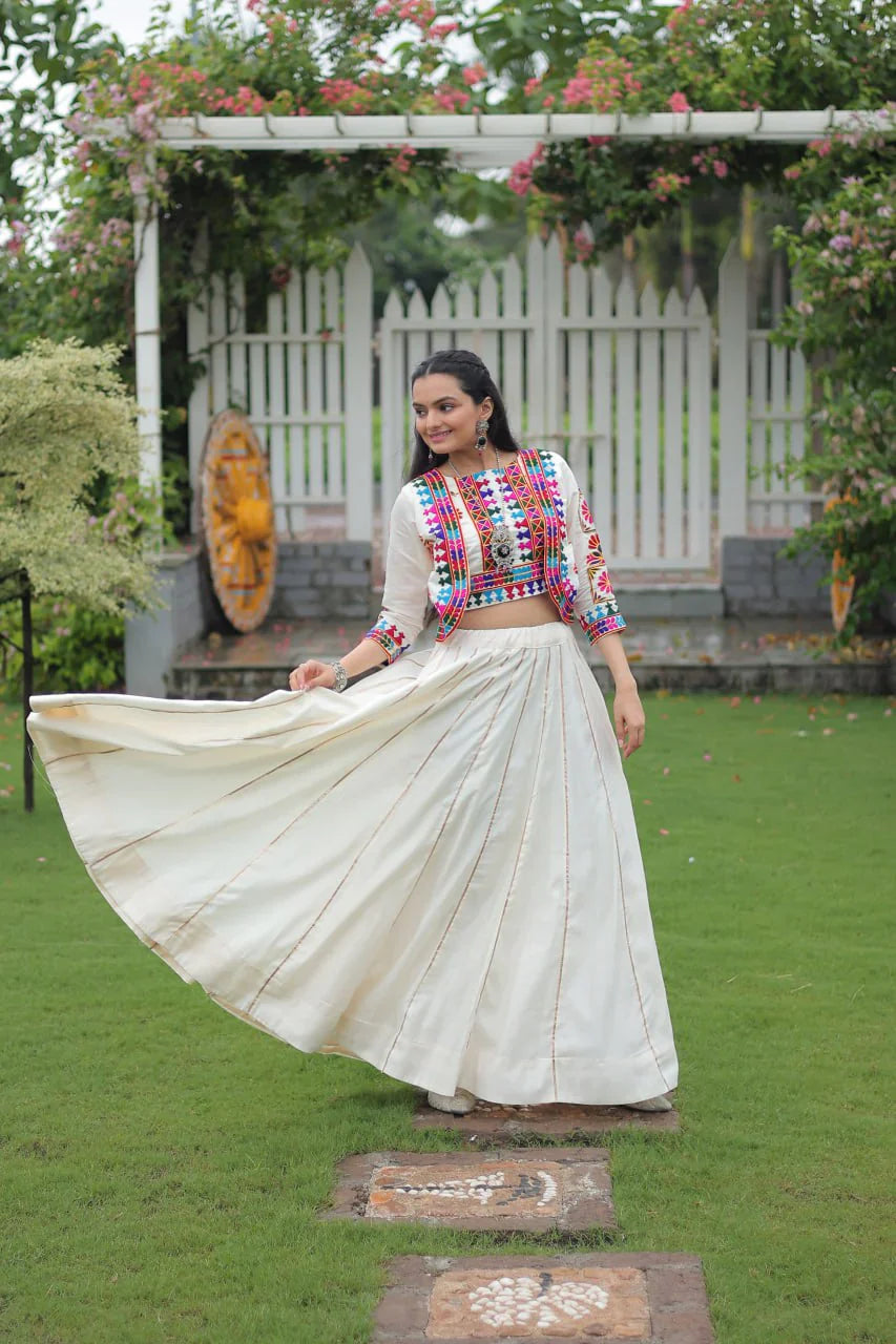 Navratri Special Roman Fabric Attractive Gota Patti Lace Work Lehenga