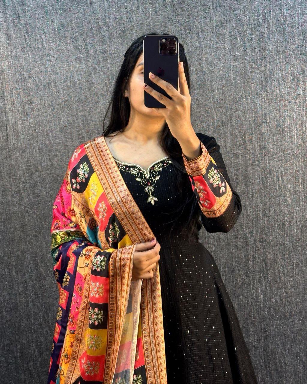 Original Viscos Georgte With Embroidery With Beautyfull Handwork Gown