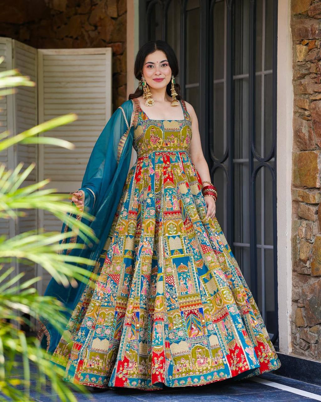 Blue color Jimmy Organza Silk Gown