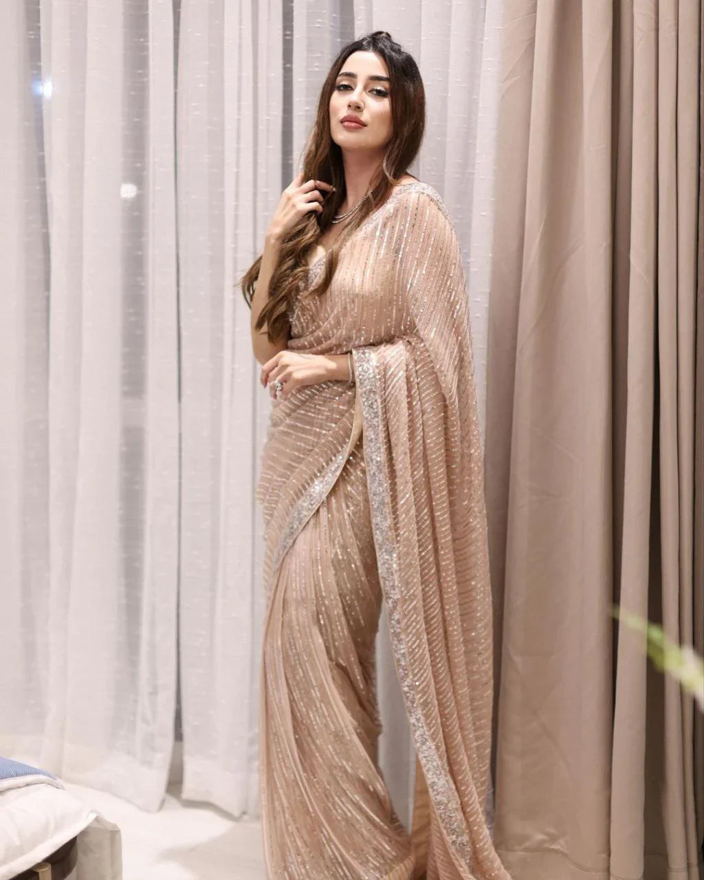 Sequence Embroidery Work Party Wear Saree