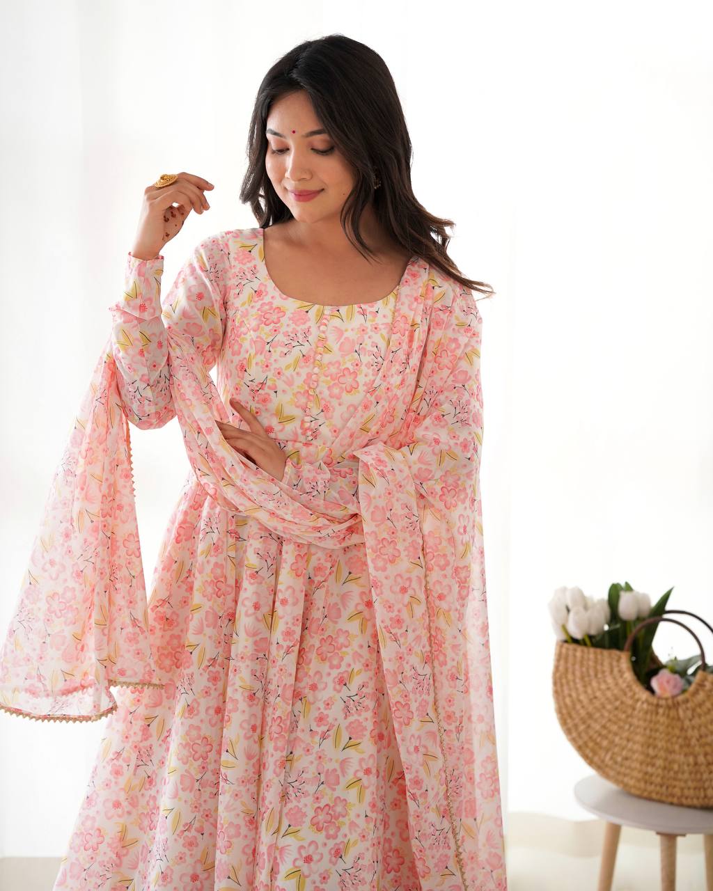 Orange Chiffon Floral Print