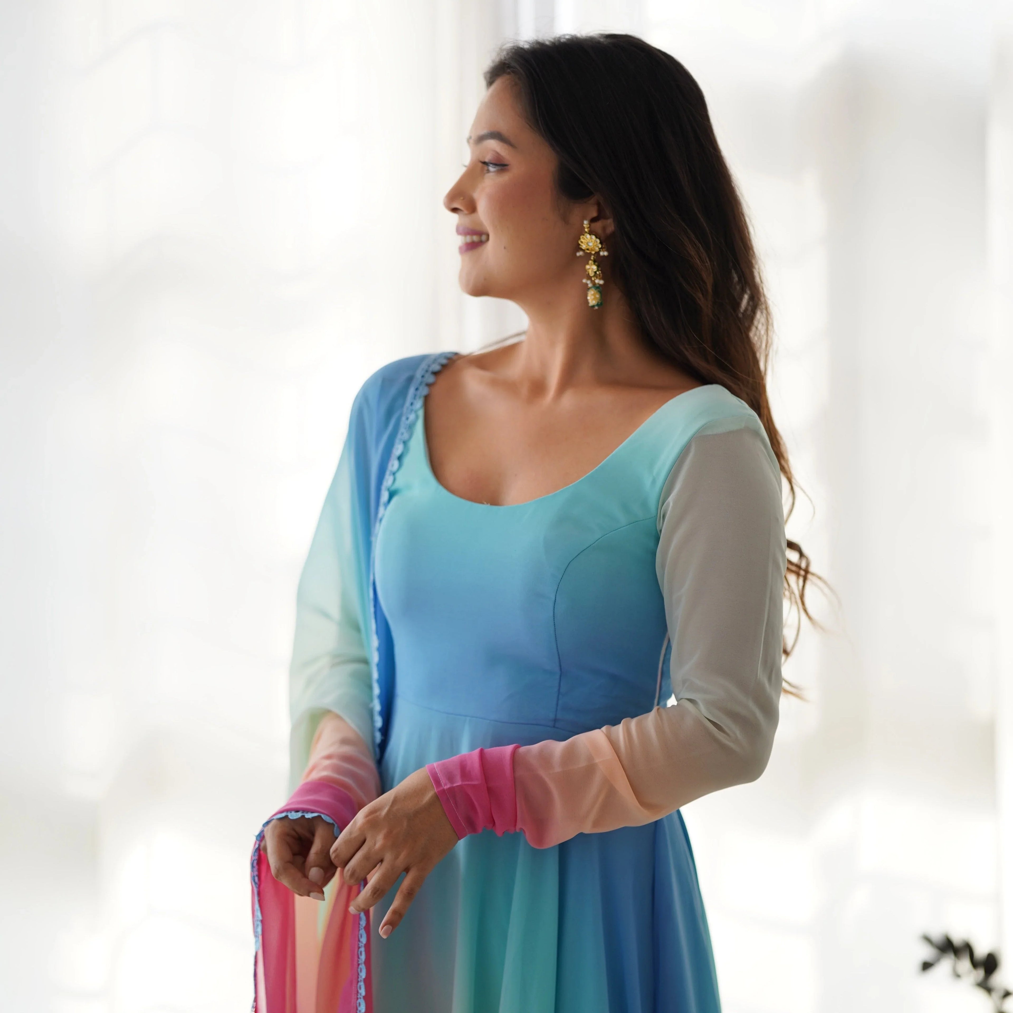 American Silk Plain Work And Thred With Sequence Work Gown