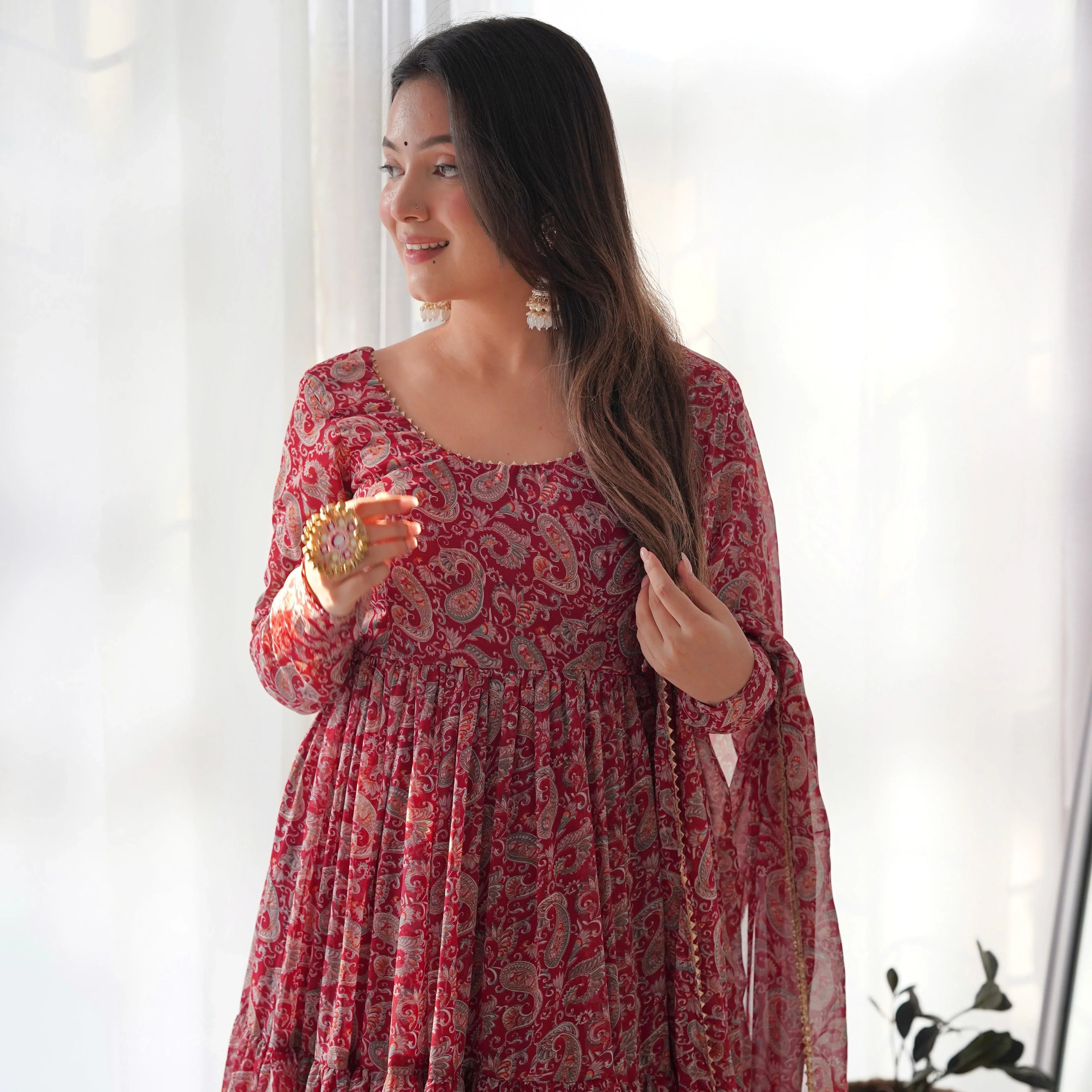 Meter Kalmakari Printed Anarkali Gown
