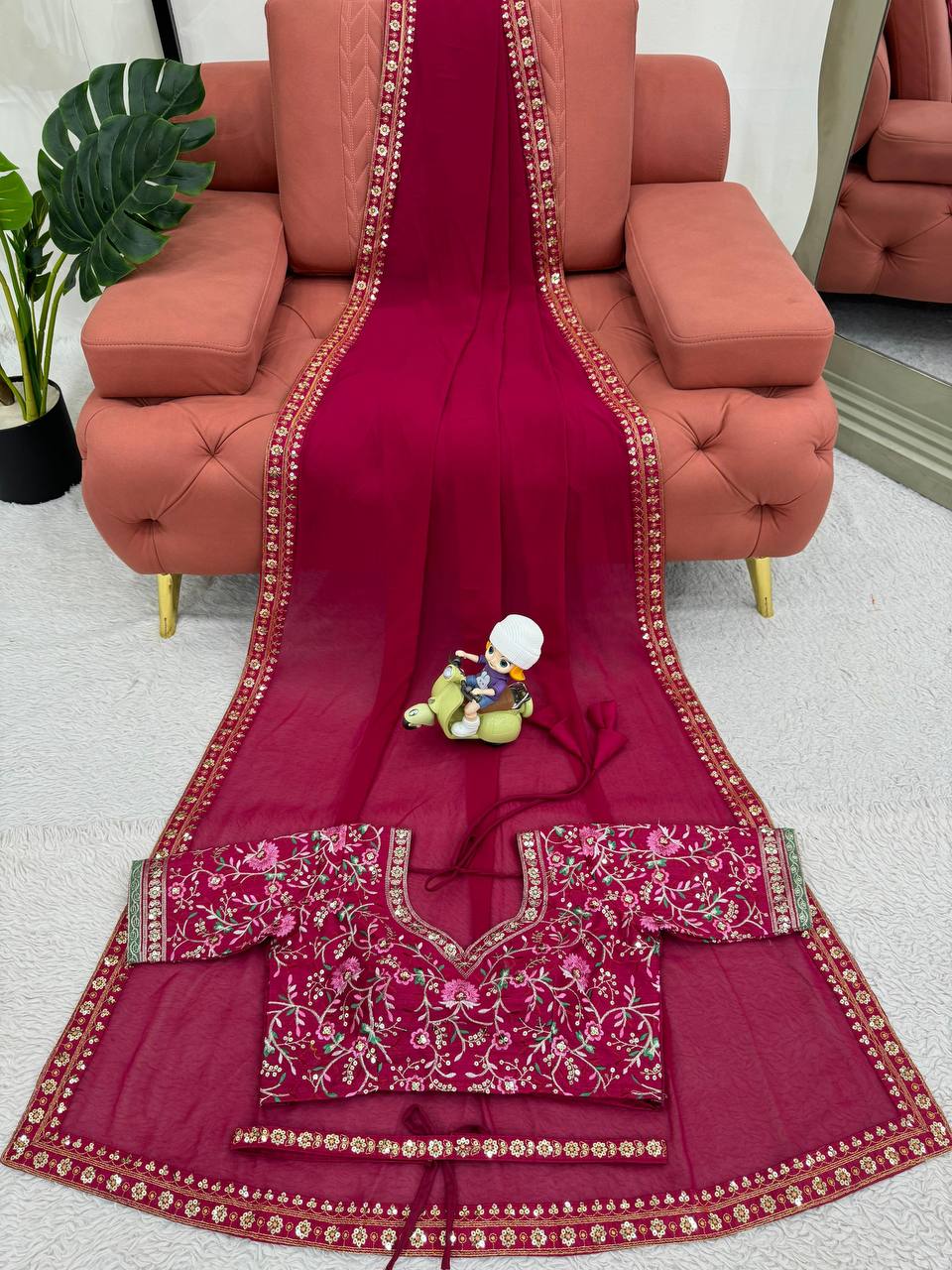 Faux Georgette With Thred & Sequnce work Saree
