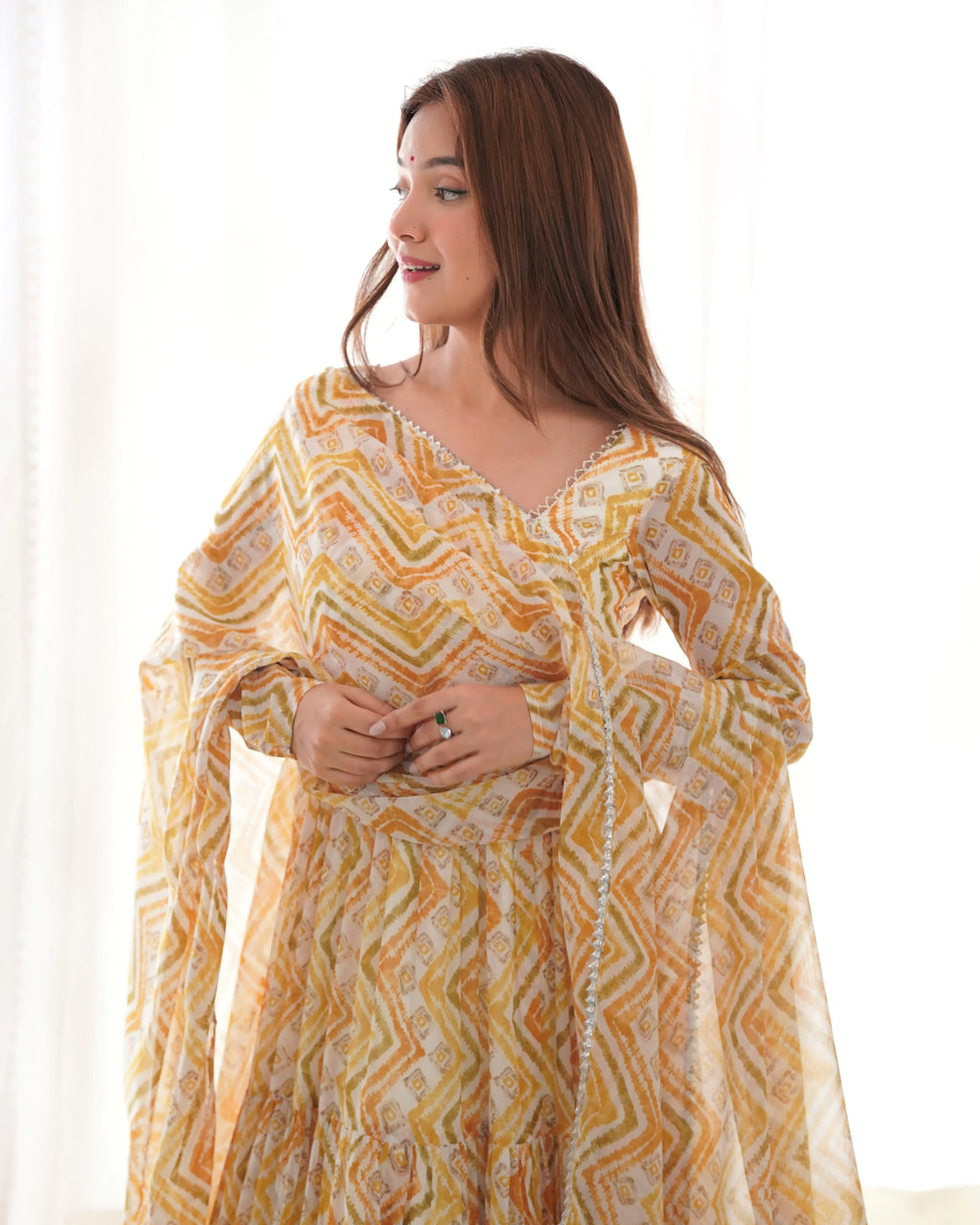 New Zigzag Printed 7 MTR Flair Anarkali Gown