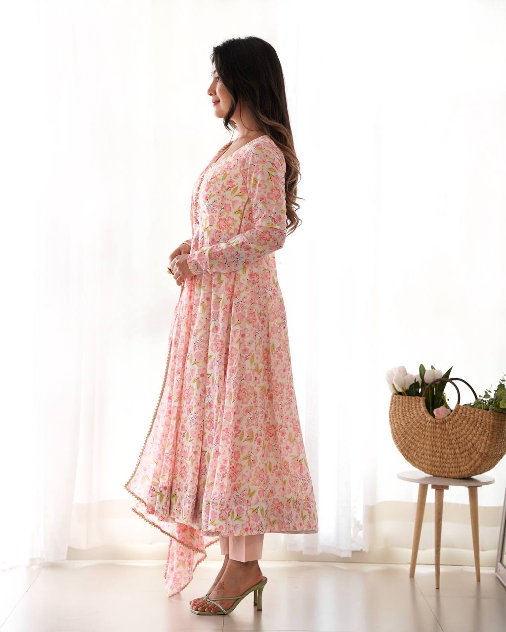 Orange Chiffon Floral Print