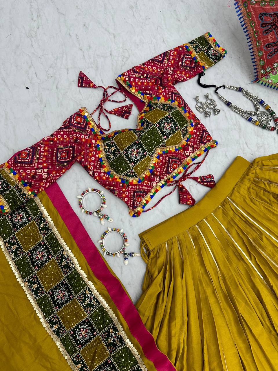 Yellow Color Ribbin Lace Work Micro Cotton Lehenga