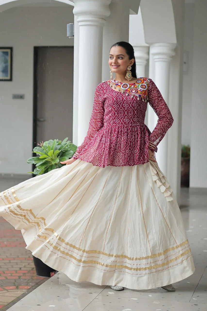 Navratri Special Kora Cotton Attractive Gota Patti Lace Top Lehenga