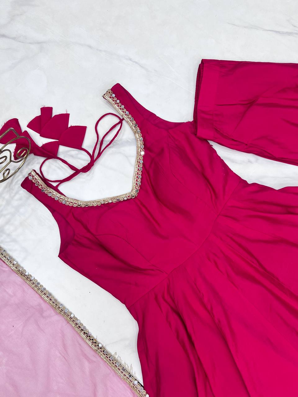 Rani PInk Color Yoke Lace Work Anarkali