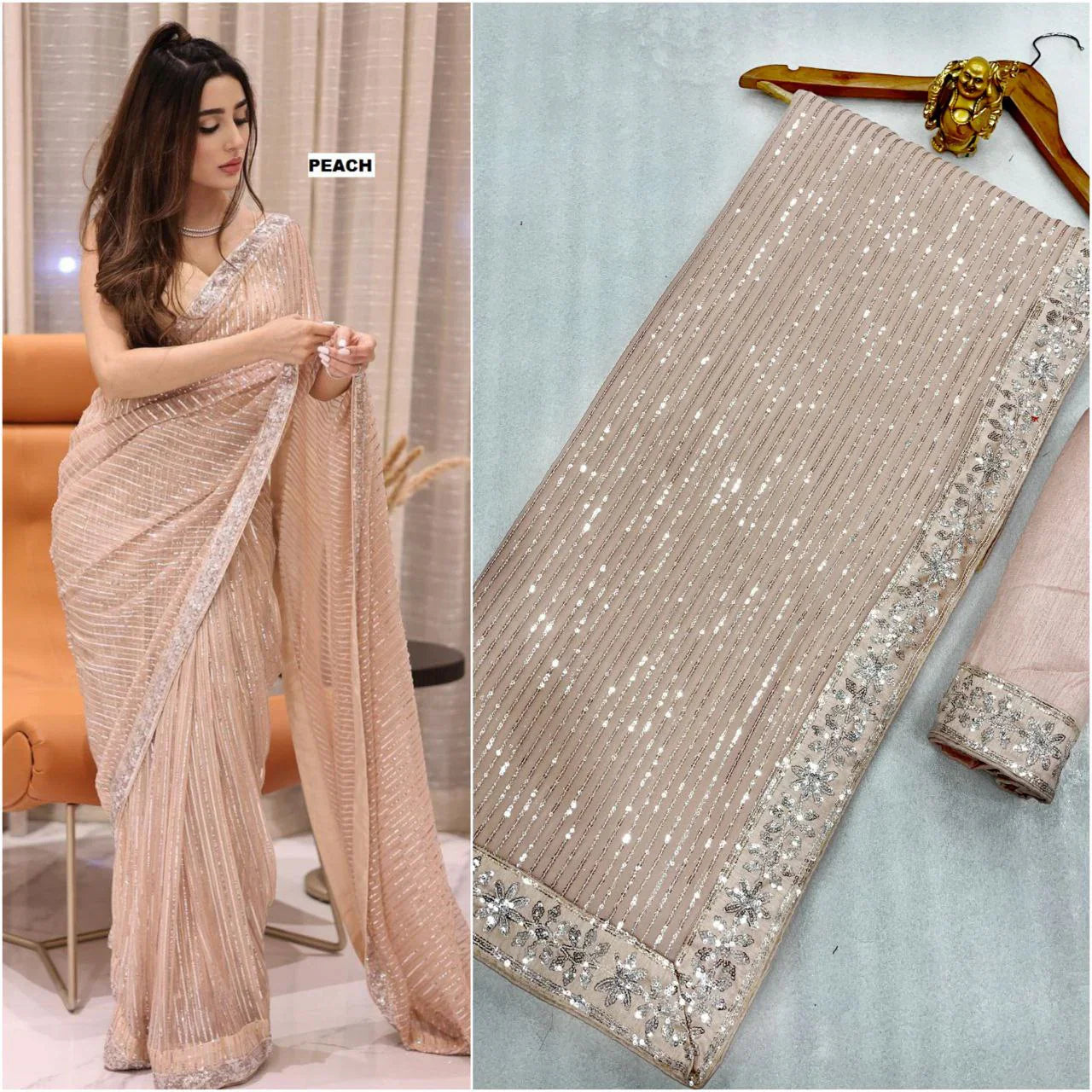 Sequence Embroidery Work Party Wear Saree