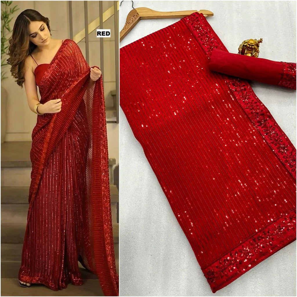 Sequence Embroidery Work Party Wear Saree