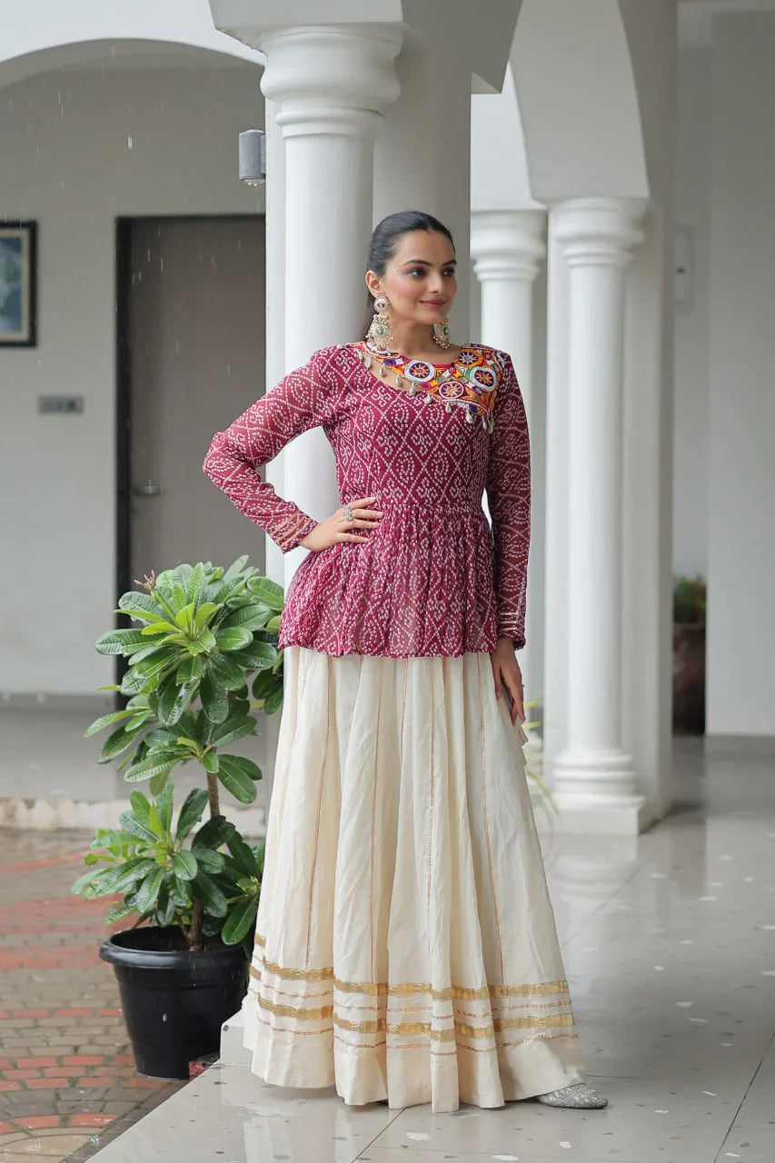 Navratri Special Kora Cotton Attractive Gota Patti Lace Top Lehenga