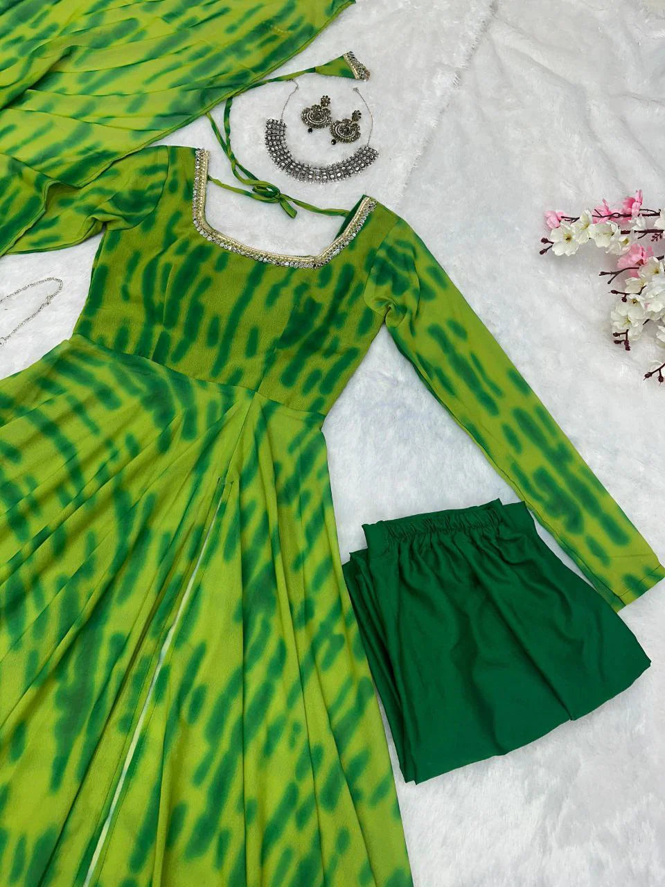 Simple Georgette Kurti With Real Mirror Work Lace Border