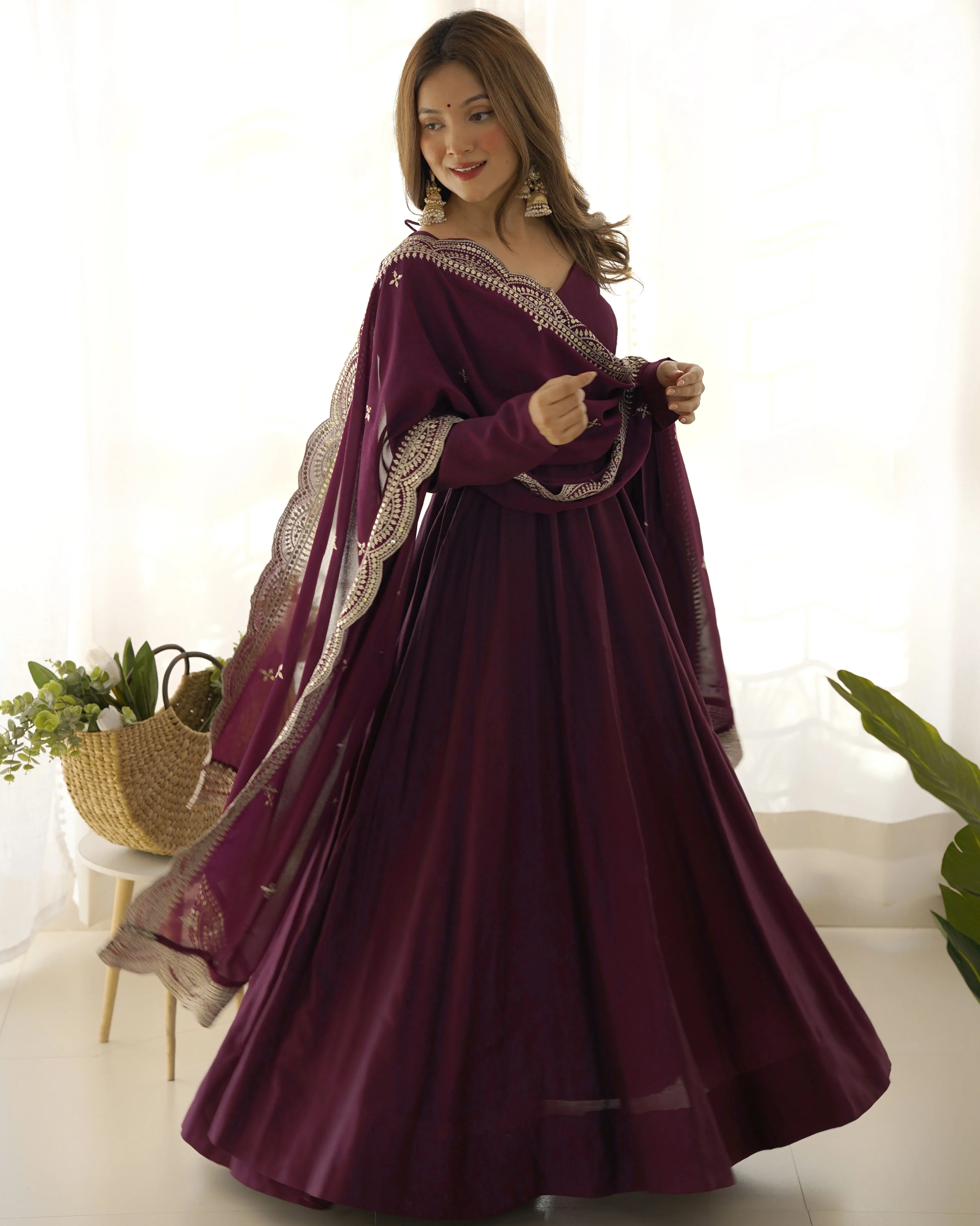 New Arrival Pure Roman Silk Chanderi Flair Highest Selling Gown