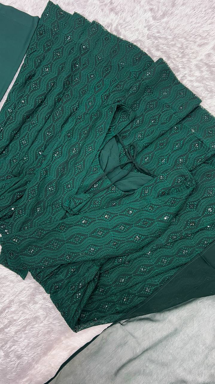Green Color Fox Georgette Lukhnowi Sequence Work Anarkali