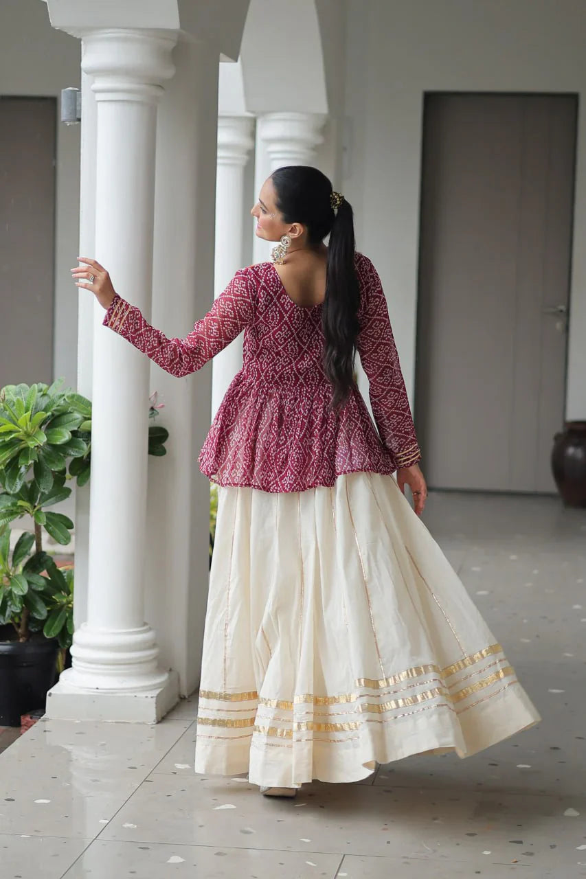 Navratri Special Kora Cotton Attractive Gota Patti Lace Top Lehenga