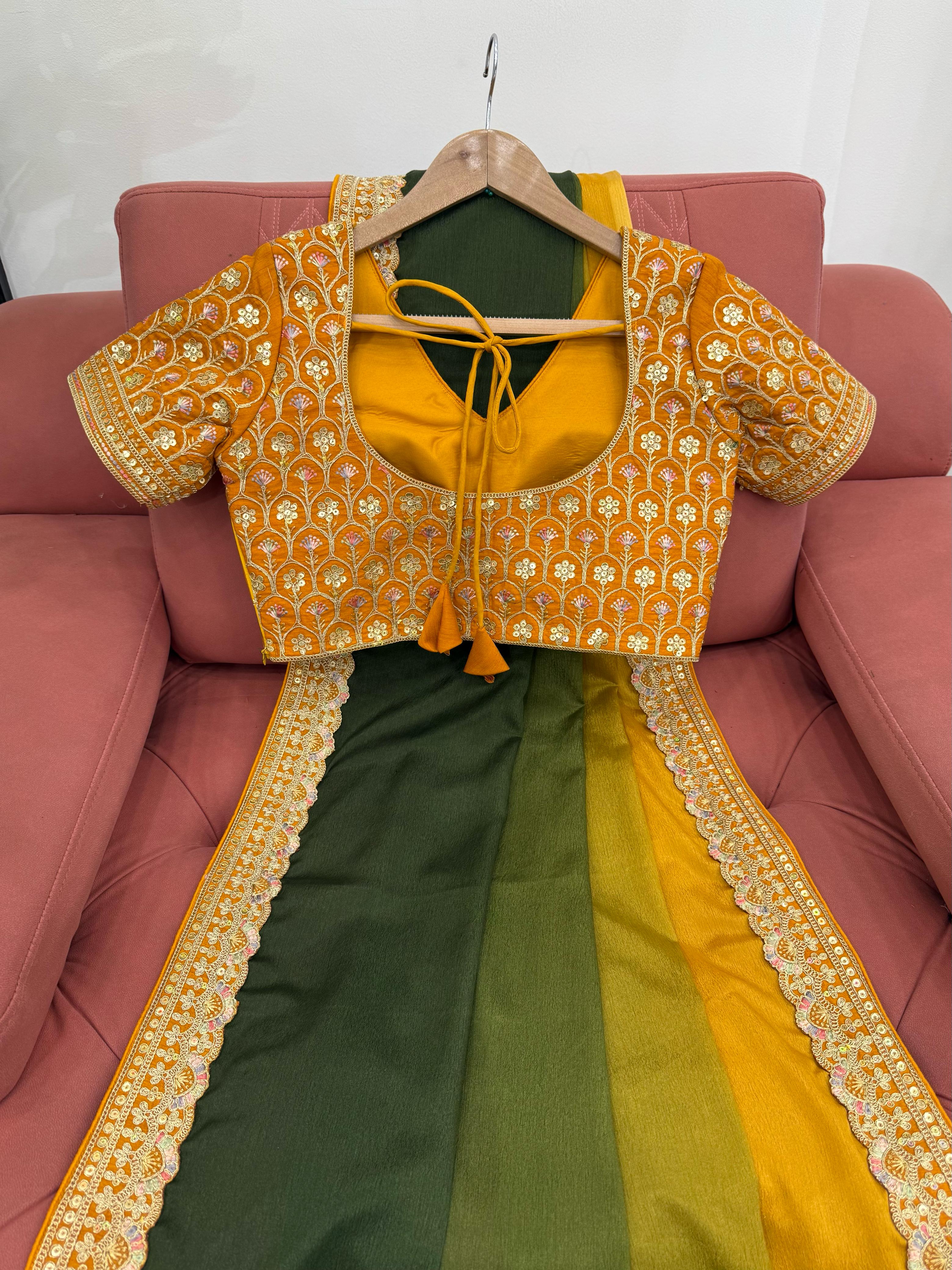 Beautiful Two Shade Chinon Silk Party Wear Saree