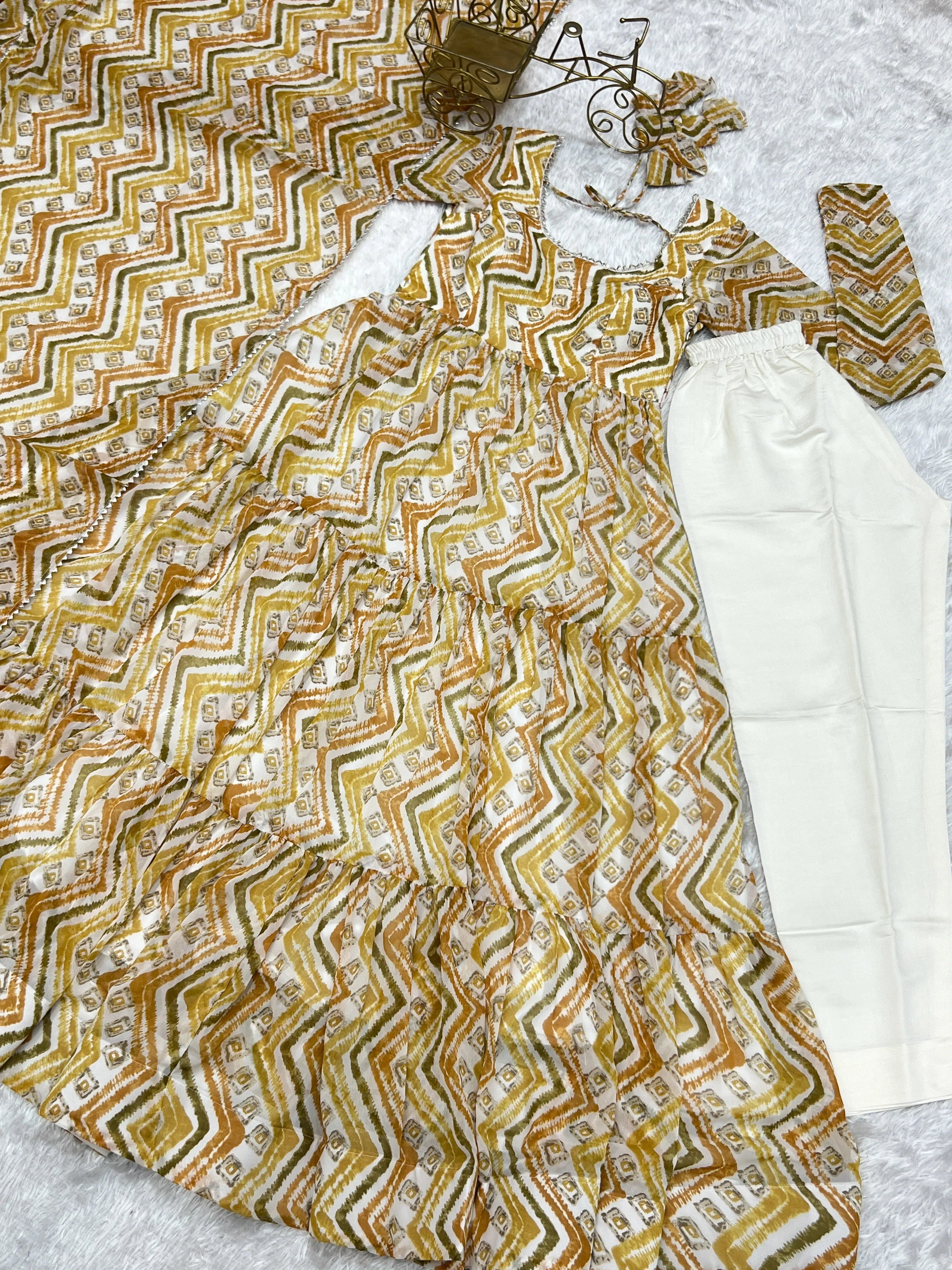 New Zigzag Printed 7 MTR Flair Anarkali Gown