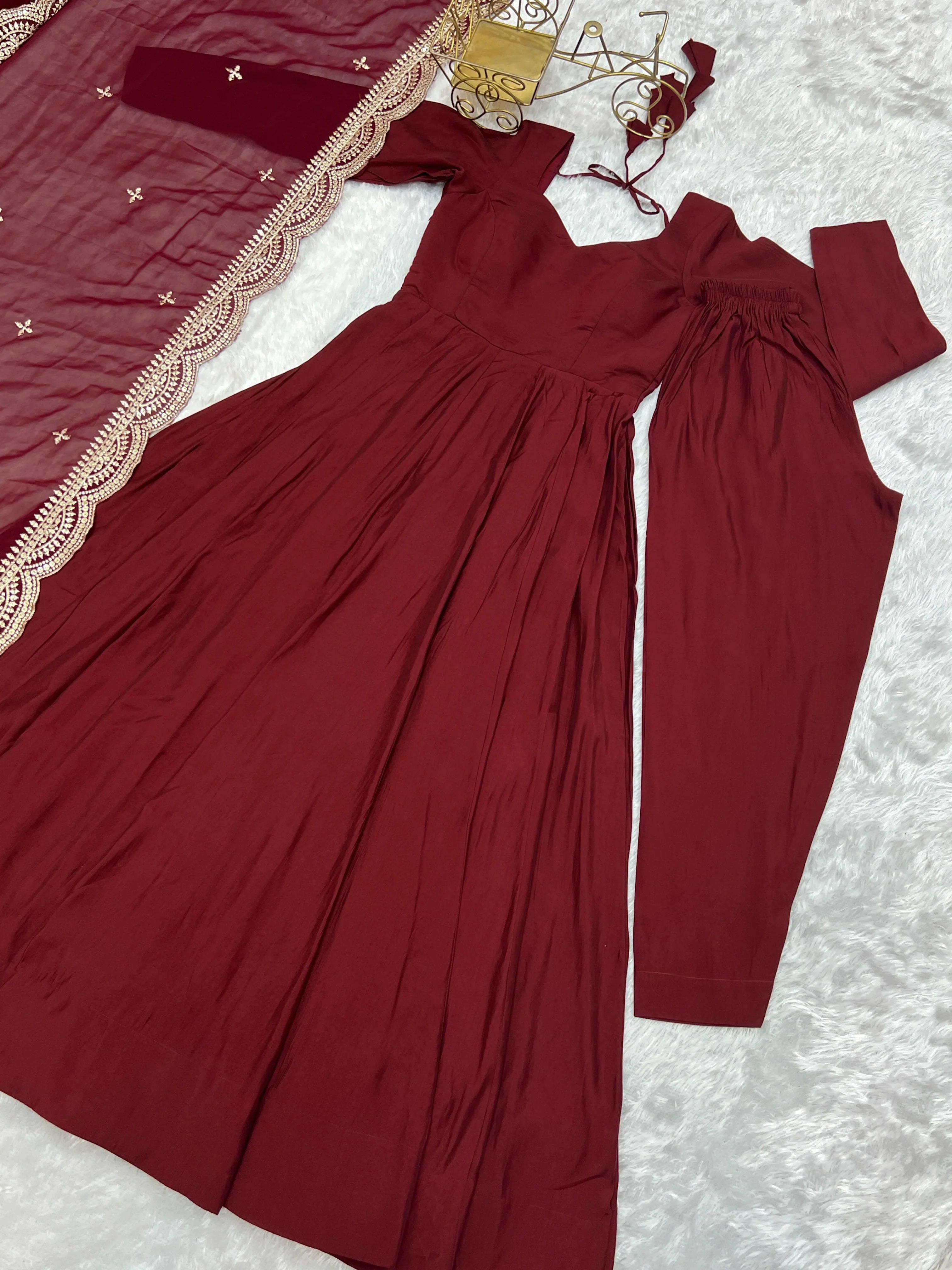 New Arrival Pure Roman Silk Chanderi Flair Highest Selling Gown