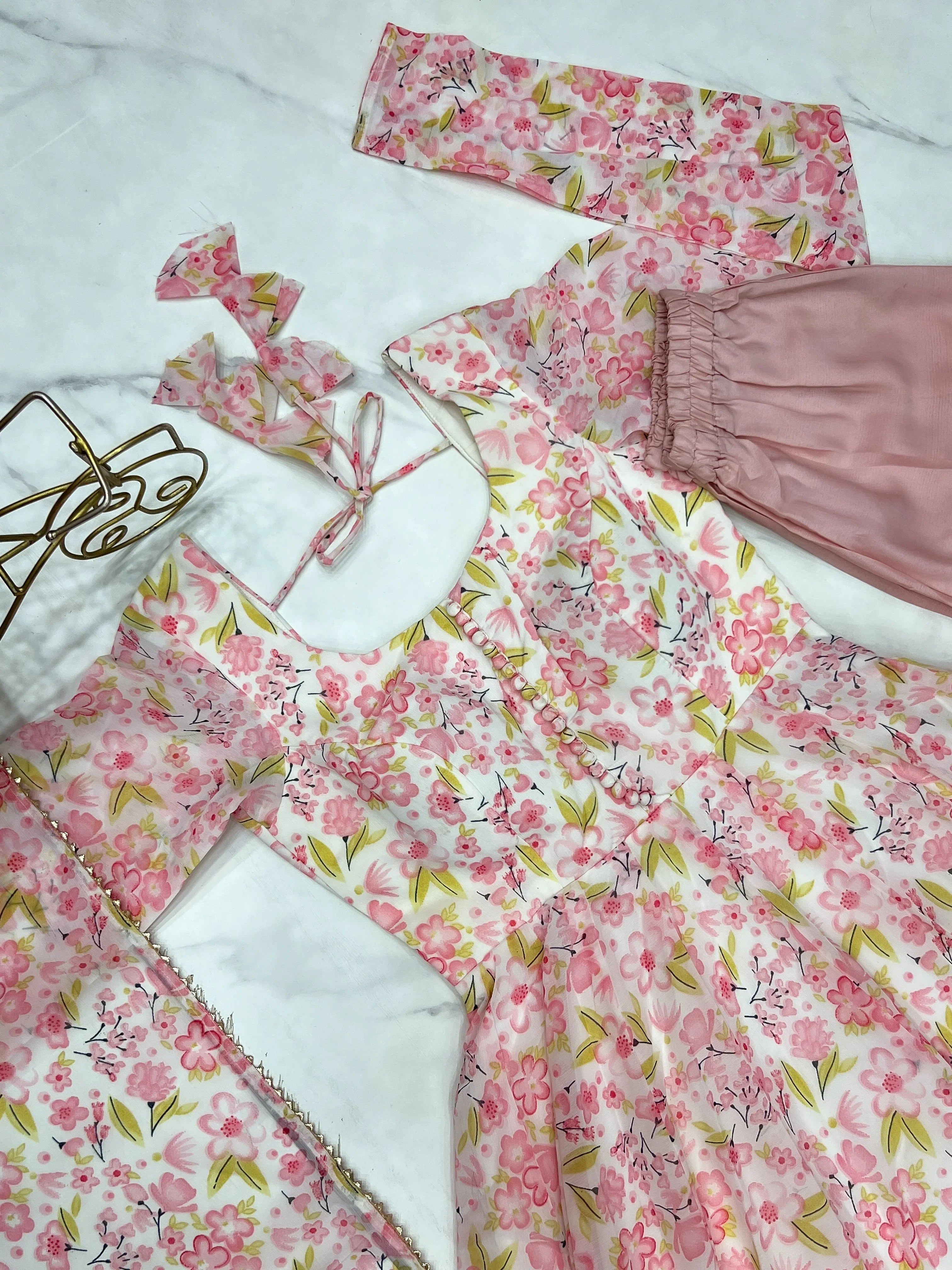 Orange Chiffon Floral Print