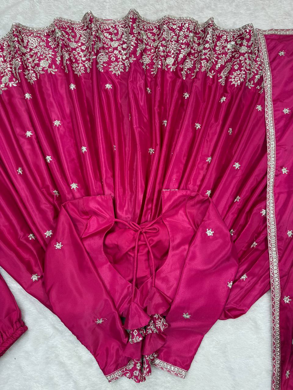American Silk Plain Work And Thred With Sequence Work Gown