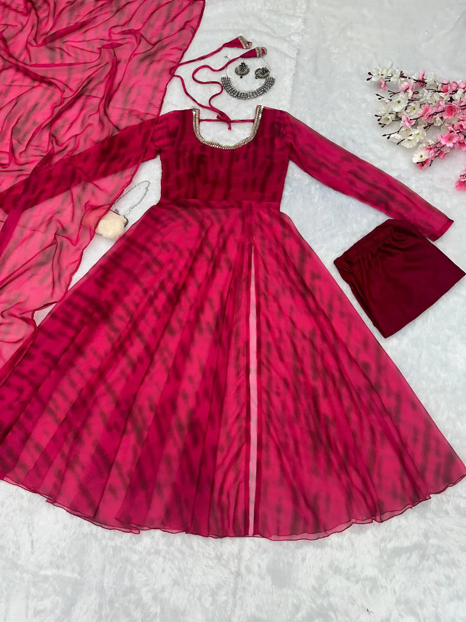 Simple Georgette Kurti With Real Mirror Work Lace Border