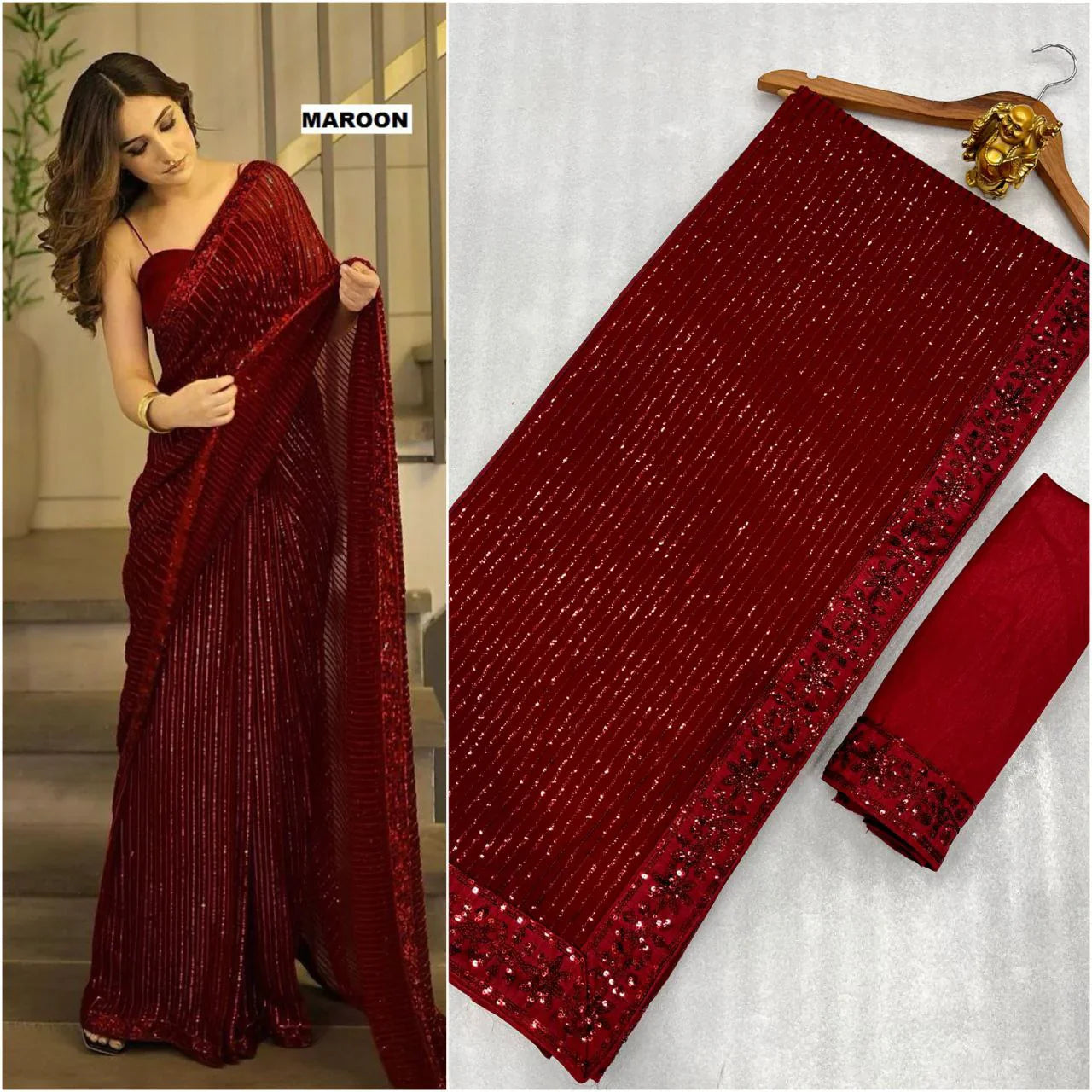 Sequence Embroidery Work Party Wear Saree