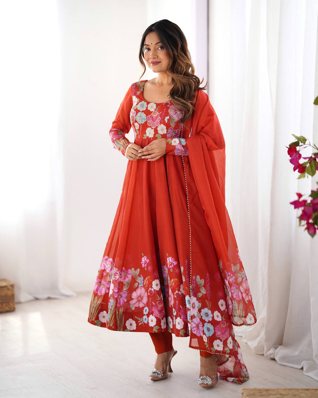 Heavy Organza Tabby Silk Anarkali Gown In 4 Meter Huge Flair