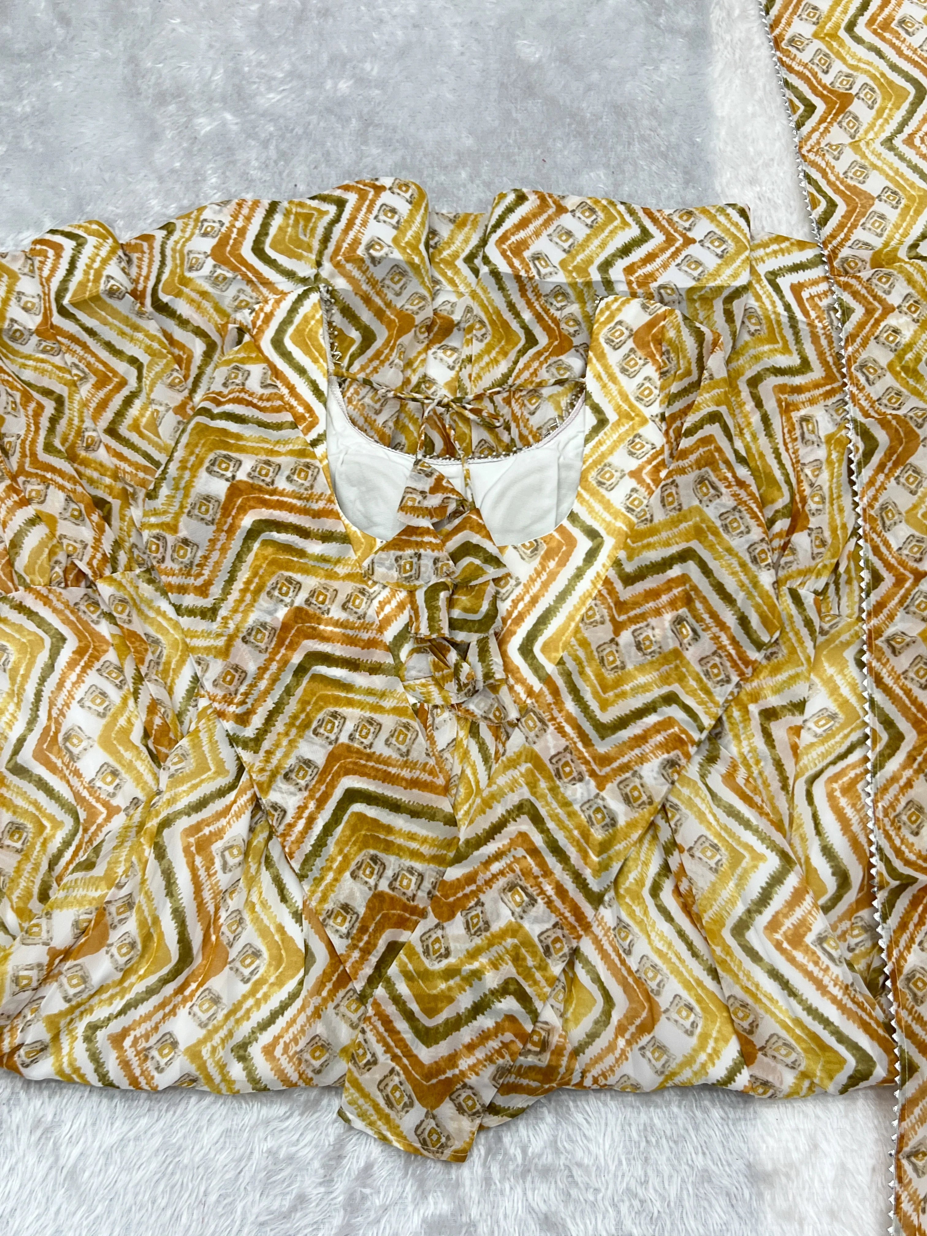 New Zigzag Printed 7 MTR Flair Anarkali Gown