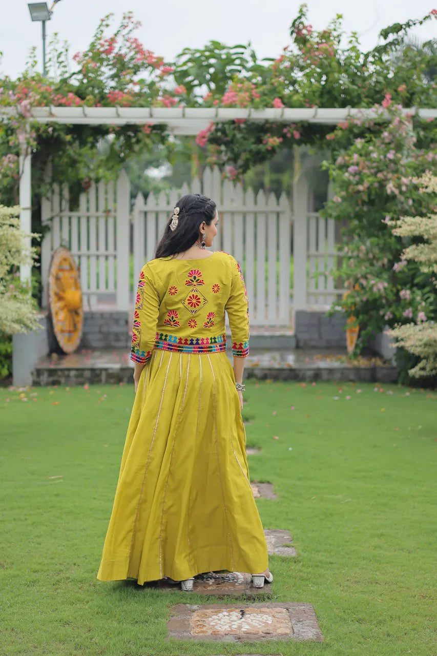 Navratri Special Roman Fabric Attractive Gota Patti Lace Work Lehenga