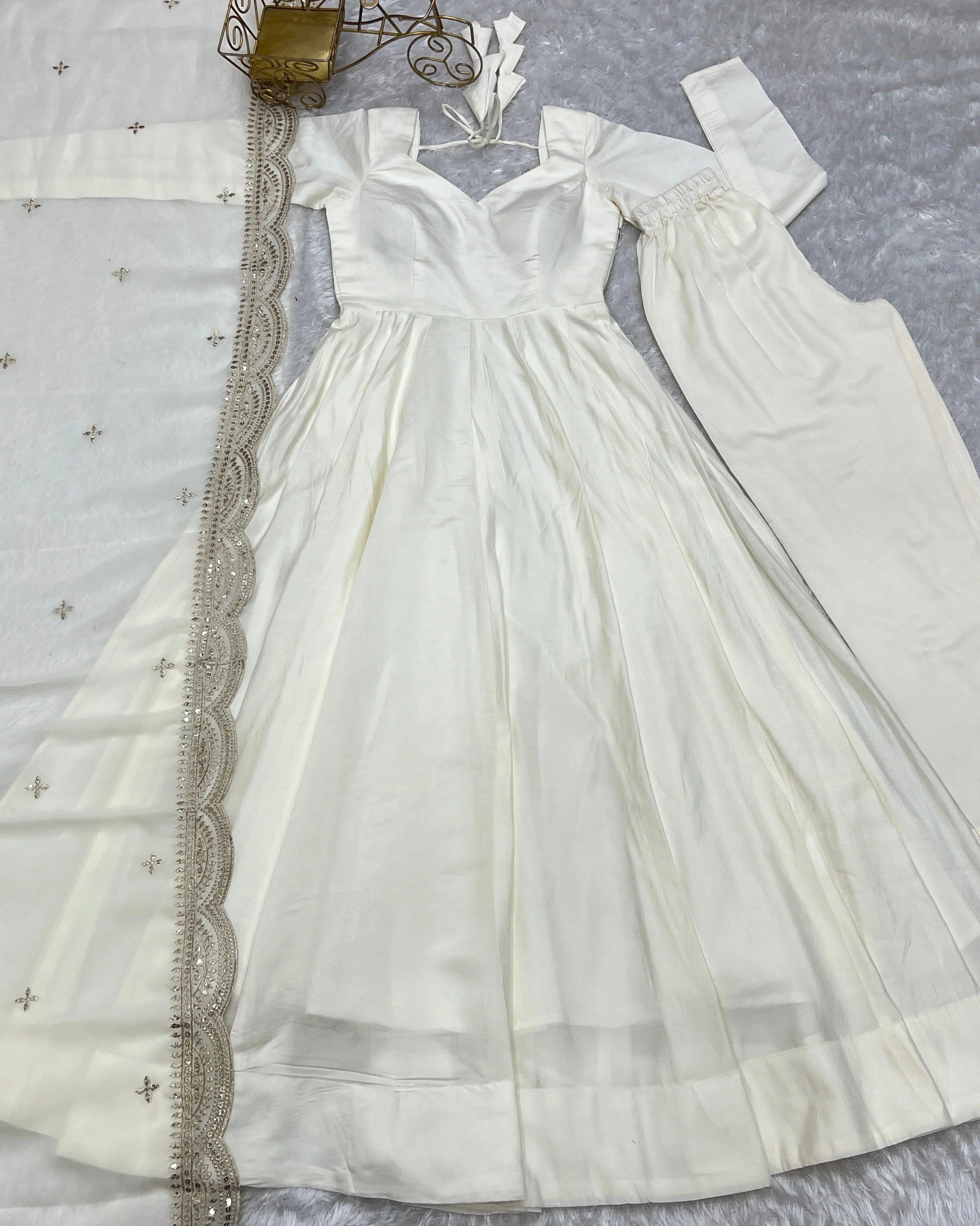 New Arrival Pure Roman Silk Chanderi Flair Highest Selling Gown