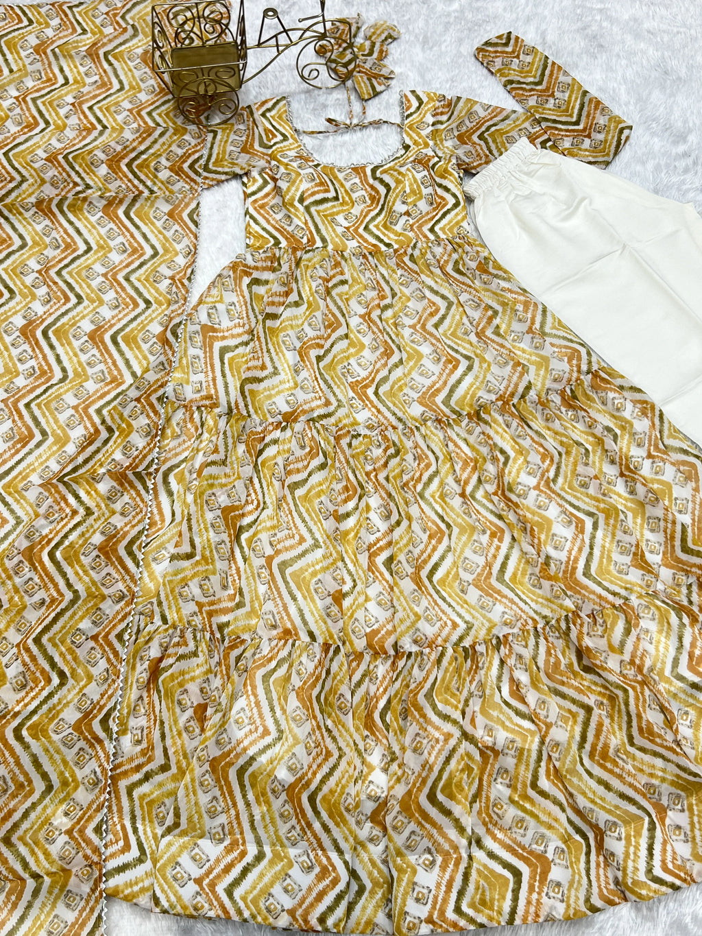 New Zigzag Printed 7 MTR Flair Anarkali Gown
