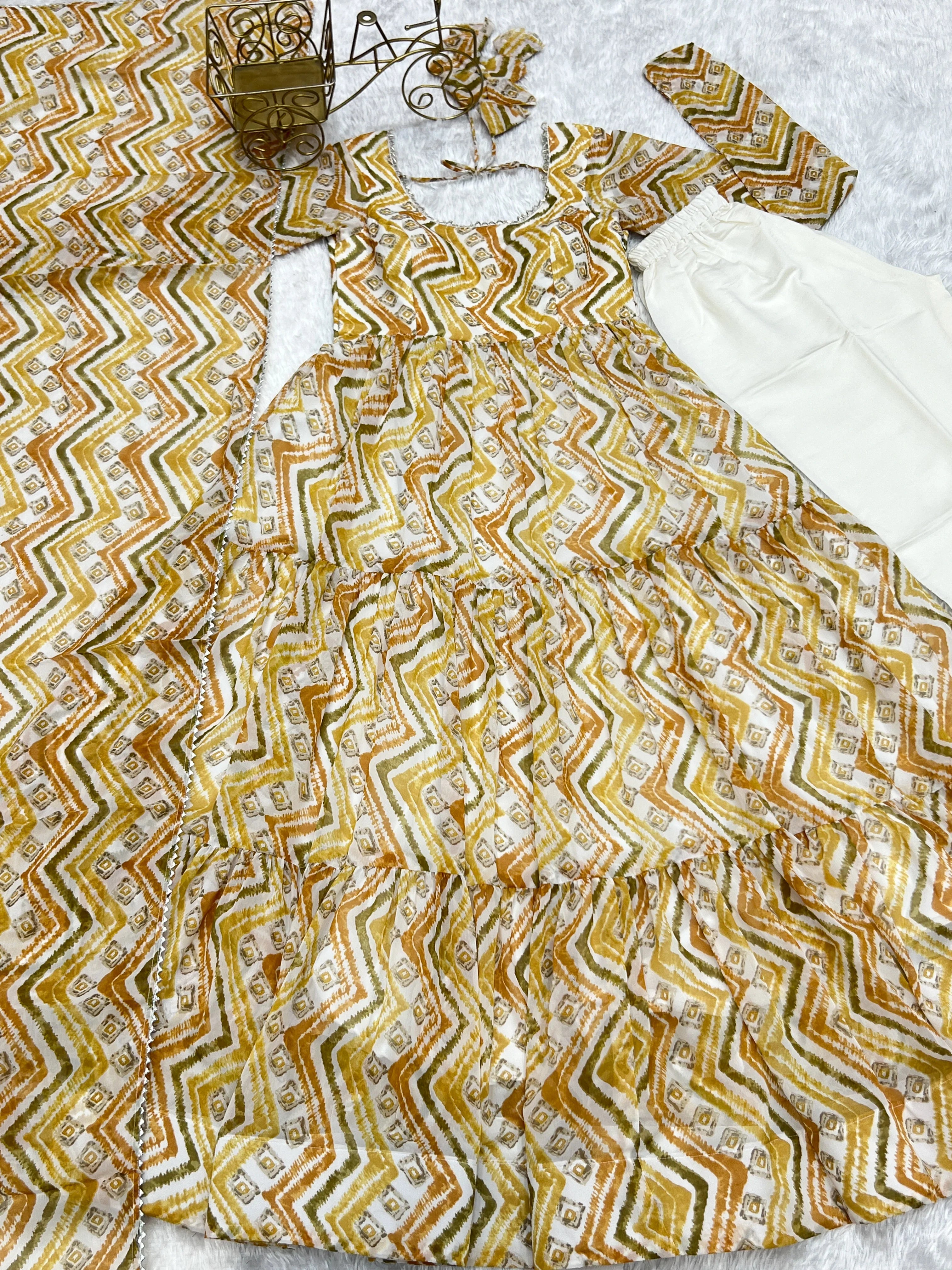 New Zigzag Printed 7 MTR Flair Anarkali Gown