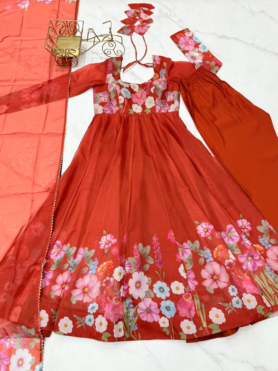 Heavy Organza Tabby Silk Anarkali Gown In 4 Meter Huge Flair