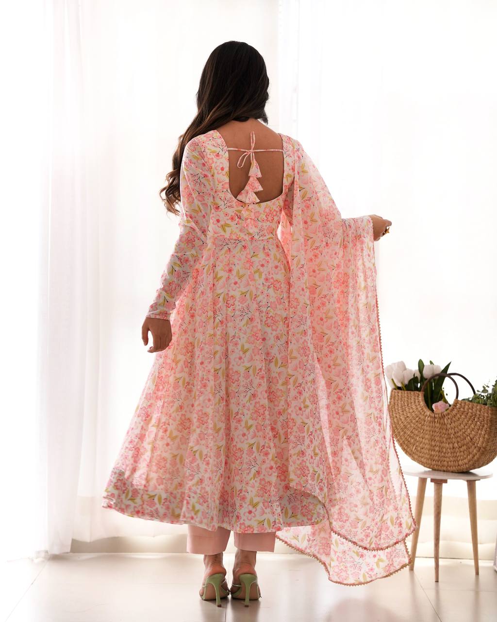 Orange Chiffon Floral Print