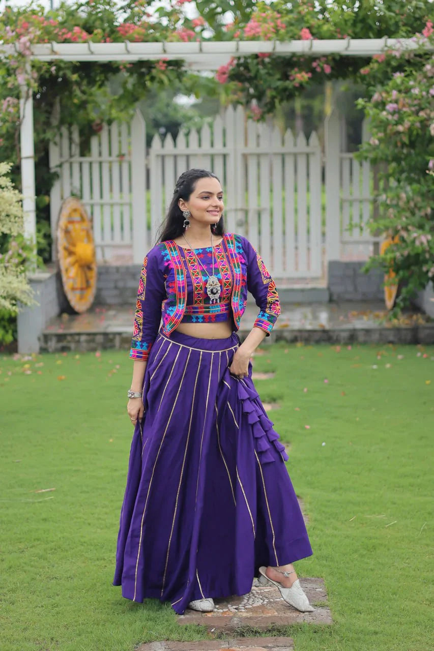 Navratri Special Roman Fabric Attractive Gota Patti Lace Work Lehenga