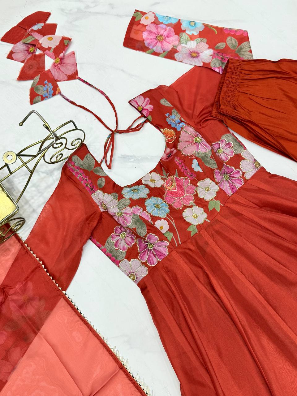 Heavy Organza Tabby Silk Anarkali Gown In 4 Meter Huge Flair