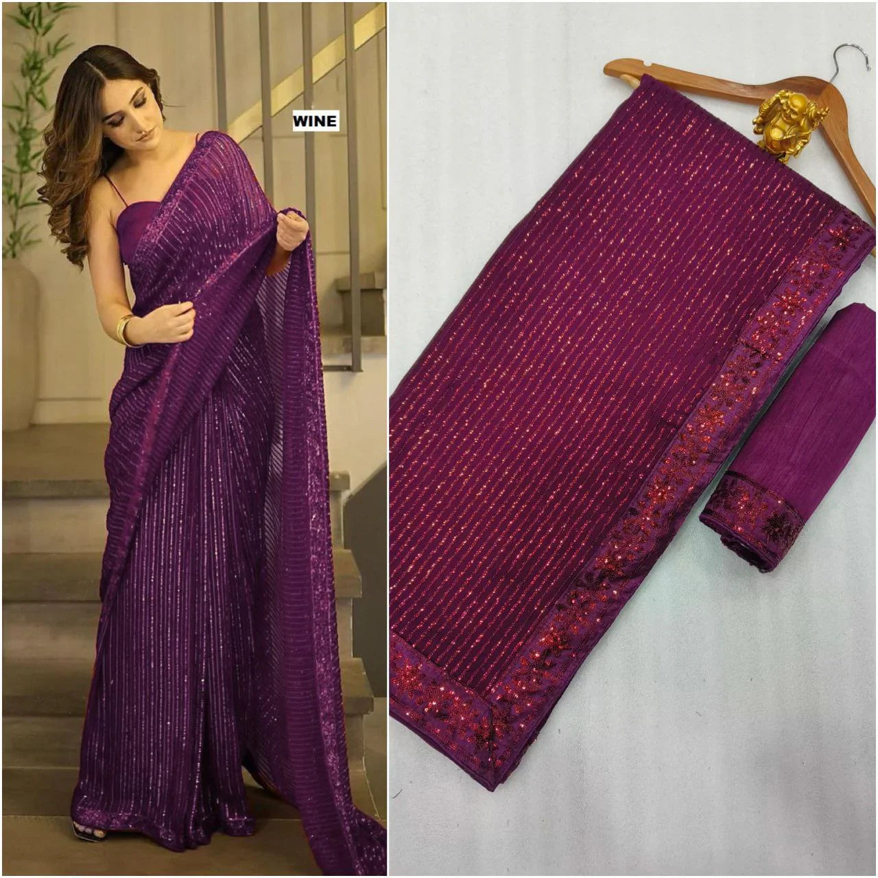 Sequence Embroidery Work Party Wear Saree