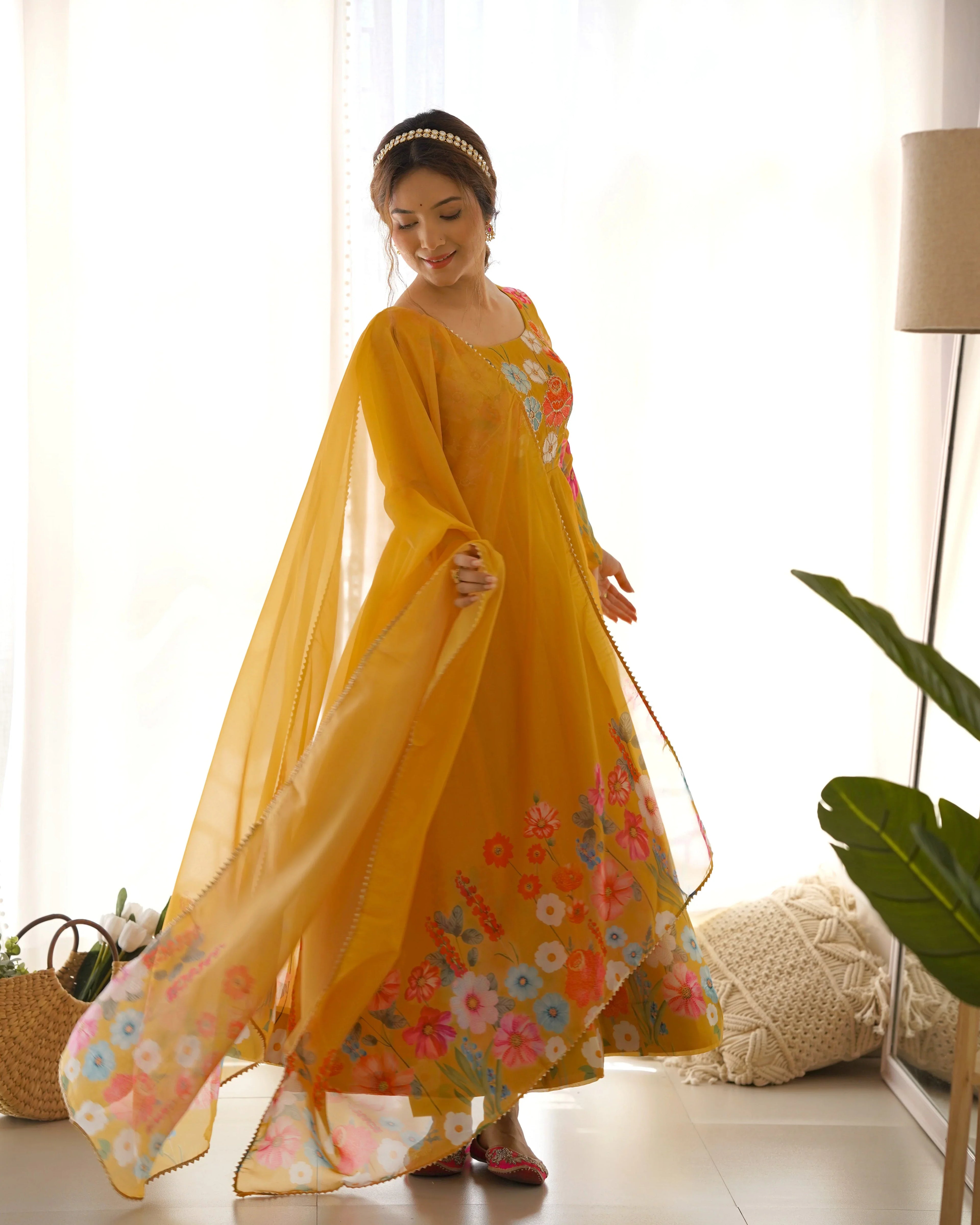 Heavy Organza Tabby Silk Anarkali Gown In 4 Meter Huge Flair